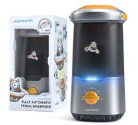 JUPITEARTH Electric Pencil Sharpener for Kids, Hands-Free, Rechargeable, Auto in & Out Spaceship Fully Automatic Pencil Sharpener Fits 6.9-11mm Colored/No.2 Pencils for Classroom Home Office (Black)