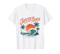 Jupiter Beach Florida Sunset Wave Palm Trees Value Graphic T-Shirt, Men, White, S