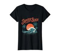 Jupiter Beach Florida Sunset Wave Palm Trees Value Graphic T-Shirt, Women, Black, XL