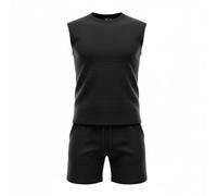 JUPITER BMY LTD Unisex Sleeveless Top and Shorts Set, Loose Fit, Checked Embroidered, Coordinated Outfit (Black, XX Large)