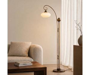 Jupiter Bolero floor lamp, black and gold, cream, steel, glass, E27