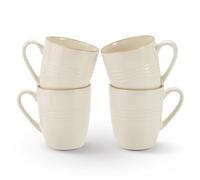 Jupiter Coffee Mugs Set of 4, 14oz/400ml Stoneware Tea Cups with Large Handle for Latte/Cappuccino/Milk/Cocoa/Tea, Microwave & Dishwasher Safe, Vanilla White