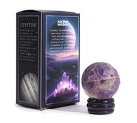 Jupiter Gemstone Planet Amethyst Sphere - Wisdom, Power, Knowledge | 40mm Crystal Ball with Solar Goldstone Stand - Crown Chakra Healing Stone for Spiritual Growth, Calm Focus, and Inner Peace