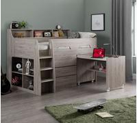 Jupiter Grey Oak Wooden Mid Sleeper Cabin Bed Frame - 3Ft Single