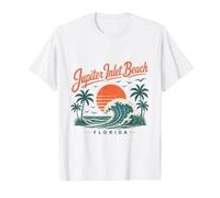 Jupiter Inlet Beach Florida Sunset Wave Value Graphic T-Shirt, Men, White, S