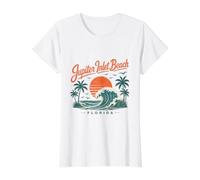 Jupiter Inlet Beach Florida Sunset Wave Value Graphic T-Shirt, Women, White, XL
