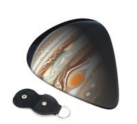 Jupiter Landscape Guitar Picks 6 Pack with Leather Guitar Pick Holder Keychain, Plectrum Key Fob Cases Bag, Abstract Art Plectrum for Acoustic Electric Guitar, Ukulele 0.71mm