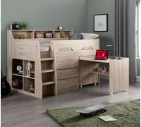 Jupiter - Single - Kids Mid Sleeper Cabin Bed - Oak - Wood - 3ft - Happy Beds