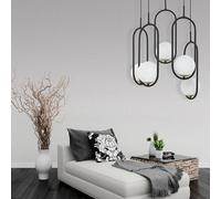 Jupiter Samba pendant light, opal glass/black, 5-bulb