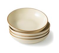 Jupiter Stoneware Pasta Bowls Set of 4, Salad/Cereal/Soup Bowl 22cm 887ml, Classic Bowl for All Pasta Dishes, Microwave and Dishwasher Safe, Serving Bowls Set of 4, Vanilla White