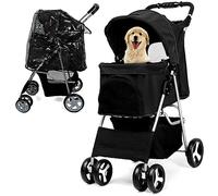 JupiterJX Dog Stroller with Rain Cover, Pet Pram for Small Medium Dogs, Dog Buggy with Storage Basket Cup Holder, Cats Dogs Pushchair, Foldable Pet Pram for Cats Puppies Dogs (Black with Rain Cover)