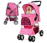 JupiterJX Dog Stroller with Rain Cover, Pet Pram for Small Medium Dogs, Dog Buggy with Storage Basket Cup Holder, Cats Dogs Pushchair, Foldable Pet Pram for Cats Puppies (Pink with Rain Cover)