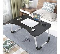 JupiterJX Foldable Laptop Stand For Bed, Laptop Bed Sofa Table Tray With Notebook Stand, Steel Non Slip Legs, Cup Holder Folding Lap Desk For Couch Floor Watching Movie Work From Home (White Black)