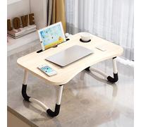 JupiterJX Foldable Laptop Stand For Bed, Laptop Bed Sofa Table Tray With Notebook Stand, Steel Non Slip Legs, Cup Holder Folding Lap Desk For Couch Floor Watching Movie Work From Home (White Maple)
