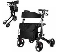 JupiterJX Folding Rollator Walker with Seat, Compact Mobility Walker with 8" Wheels, Foldable Adjustable Height Walkers for Elderly and Disabled, Space-Saving & Portable (Black)