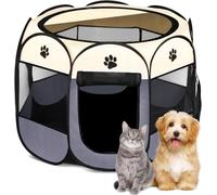 JupiterJX Pet Foldable Playpen Dog Cat Puppy Pen For Indoor Play Pen Crate, Breathable Mesh Carrier Kennel Soft Cage Tent For Medium Dogs Travel Puppies Playpens (Grey, 73x73x43 cm)
