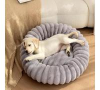 JupiterJX Rabbit Fur Soft Donut Dog Bed, Round Cat Bed Anti Slip Bottom, Fluffy Pet Bed Washable Winter Warm Puppy Beds Sofa Sleeping Cushion For Small Medium Large Dogs (Grey, 80cm)