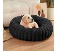 JupiterJX Rabbit Fur Soft Donut Dog Bed, Round Cat Bed Anti Slip Bottom, Fluffy Pet Bed Washable Winter Warm Puppy Beds Sofa Sleeping Cushion For Small Medium Large Dogs (Black, 80cm)
