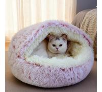 JupiterJX Round Cat Bed Fluffy Pet Beds Indoor Cat Cave Hooded Bed, Non-Slip Bottom Washable Removeable Plush Cover, Kitten, Cats, Dogs Sleeping Cushion Beds (Pink, 50cm)