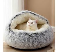 JupiterJX Round Cat Bed Fluffy Pet Beds Indoor Cat Cave Hooded Bed, Non-Slip Bottom Washable Removeable Plush Cover, Kitten, Cats, Dogs Sleeping Cushion Beds (Grey, 50cm)