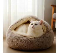 JupiterJX Round Cat Bed Fluffy Pet Beds Indoor Cat Cave Hooded Bed, Non-Slip Bottom Washable Removeable Plush Cover, Kitten, Cats, Dogs Sleeping Cushion Beds (Brown, 60cm)