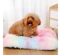 JupiterJX Small Dog Bed Washable Plush Dog Crate Matters Calming Fluffy Cat Dog Beds Anti Anxiety, Soft Warm Puppy Dog Sleeping Mat With Non-Slip Back, For Small Dogs (55x45cm, Rainbow)