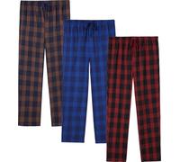 JupiterSecret Mens Pyjama Bottoms Set Flannel Plaid Sleep & Lounge Trousers | 3 Pack, S-6XL, with Button Fly, Side Pockets, Drawstring, Elasticated Waist, Loose Fit, Plush Feeling, Indoor Bottoms