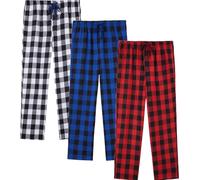 JupiterSecret Mens Pyjama Pants Set Flannel Cotton Plaid Sleep & Lounge Pants, PJ Bottoms with Pockets and Button Fly