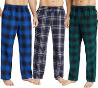 JupiterSecret Mens Pyjama Pants Set Flannel Plaid Sleep & Lounge Pants, PJ Bottoms with Pockets and Button Fly