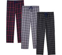 JupiterSecret Mens Pyjama Pants Set Flannel Plaid Sleep & Lounge Pants, PJ Bottoms with Pockets and Button Fly