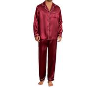 JupiterSecret Mens Satin Pyjamas Long-sleeved pajamas shirts button trousers Silk Pajama Set PJs for men. Red