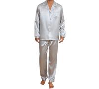 JupiterSecret Mens Satin Pyjamas Long-sleeved pajamas shirts button trousers Silk Pajama Set PJs for men. White