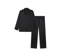 JupiterSecret Men's Silk Pajama Set Satin Long Sleeve Button-Up Nightgown Luxury Two-Piece Sleepwear with Pockets Black