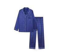 JupiterSecret Men's Silk Pajama Set Satin Long Sleeve Button-Up Nightgown Luxury Two-Piece Sleepwear with Pockets