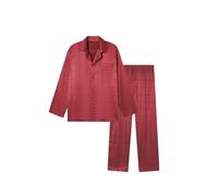 JupiterSecret Men's Silk Pajamas Set Long Sleeve Button-Down Sleepwear With Pockets Red