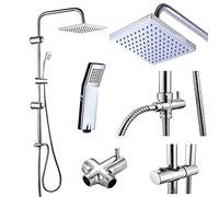 Jupitor Thermostatic Shower Mixer Chrome Square Valve Twin Bath Set with Rain Head and Handheld Dual Riser