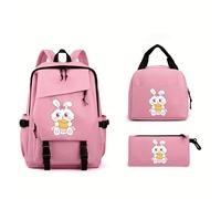 jupkem Women's Cute Bunny Patten Backpack 3Pcs Set Canvas Laptop Bag with Matching Lunch Pouch Casual Fashion Travel Daypack, Punk, M, Casual
