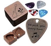 JUPPE Birthday Gifts For HIm or Her, Bronze I'd Pick You Every Time Guitar Pick With Wood Gift Box Music Gifts For Men Women Boy Girl (Wood Box Set)