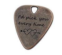 JUPPE Guitar Picks, I'd Pick You Every Time Bronze Guitar Pick With Leather Case, Music Birthday Gifts For Couples (Bronze- I'd Pick You Every Time)
