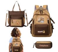 jupsjuice Capybara Backpack for Girls | Large Capacity Backpack Set for Girls,Waterproof Bookbag Pencil Bag Kit for Laptop Tablet Daily Christmas Travel Water Bottle Books Stationery Students