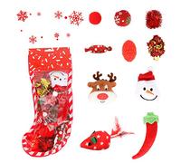 Jupsk 10 pcs Christmas Cat Toys, Christmas Interactive Cat Toys Pet Stocking with Teasing Cats Wand and Toy Balls, Xmas Interactive Chew Toy for Pet Indoor Cats Kitten