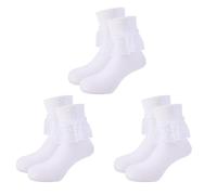 JUPSK 3 Pairs Girls White Frilly Socks Kids Communion Socks Princess Lace Ballet Socks Cotton Wedding Flower Girl's Socks for Baby Children 8-10 Years