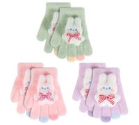 Jupsk 3 Pairs Kids Gloves Winter Knit Warm Stretch Fluffy Magic Glove Rabbit Mittens for Children Toddler Girls Age 2-5 Years
