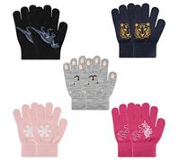 Jupsk 5 Pairs Kids Gloves Winter Knitted Gloves Magic Full Finger Gloves Stretch Warm Gloves for Girls Boys 5-10 Years Old