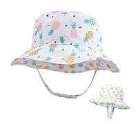 Jupsk Baby Bucket Hat Sun Protection Toddler Summer Hat Wide Brim with Chin Strap UPF50 Reversible Cap for Child Kids Girls Boys 1-4 Years (Pineapple)