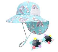 Jupsk Baby Sun Hat and Sunglasses Set Girls Summer Bucket Hat UPF50 Rainbow Unicorn Beach Cap with Adjustable Chin Strap UPF50 for Kids Toddler Child 2-6 Years