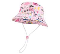Jupsk Children Beach Hat, Unisex Kid Summer Hats Bucket Hat Wide Brim Sun Protection Hats Foldable Kids Sun Cap with Dinosaur Unicorn Pattern Pink