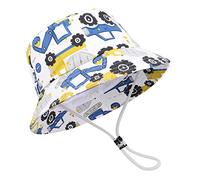 Jupsk Children's Sun Hat, Kid's Bucket Hat Excavator Print Summer Beach Courtyard Play UV Protection Hat Soft Breathable Adjustable Cotton Hat for Boys and Girls to Go Out and Play