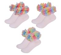 Jupsk Girls Frilly Socks Kids Ballet Ruffle Lace Cotton Dress Ankle Socks for Toddlers Baby 0-6 Months 3 Pairs (Colorful)