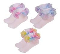 Jupsk Girls Frilly Socks Kids Ballet Ruffle Lace Cotton Dress Ankle Socks for Toddlers Baby 4-6 Years 3 Pairs (Unicorn)